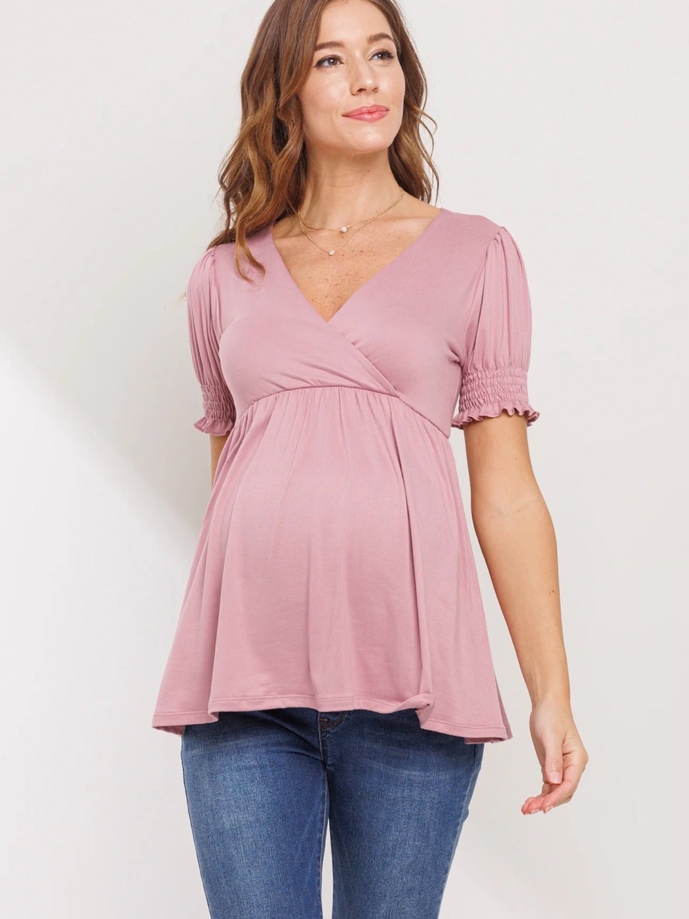 Hello MIZ Blush Pink V-Neck Empire Waist Maternity Tunic